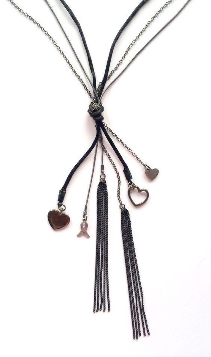 Jewellicious Designs Black Beauty ketting voor Pink Ribbon - collier - ketting lang - antraciet zwart - 80 cm