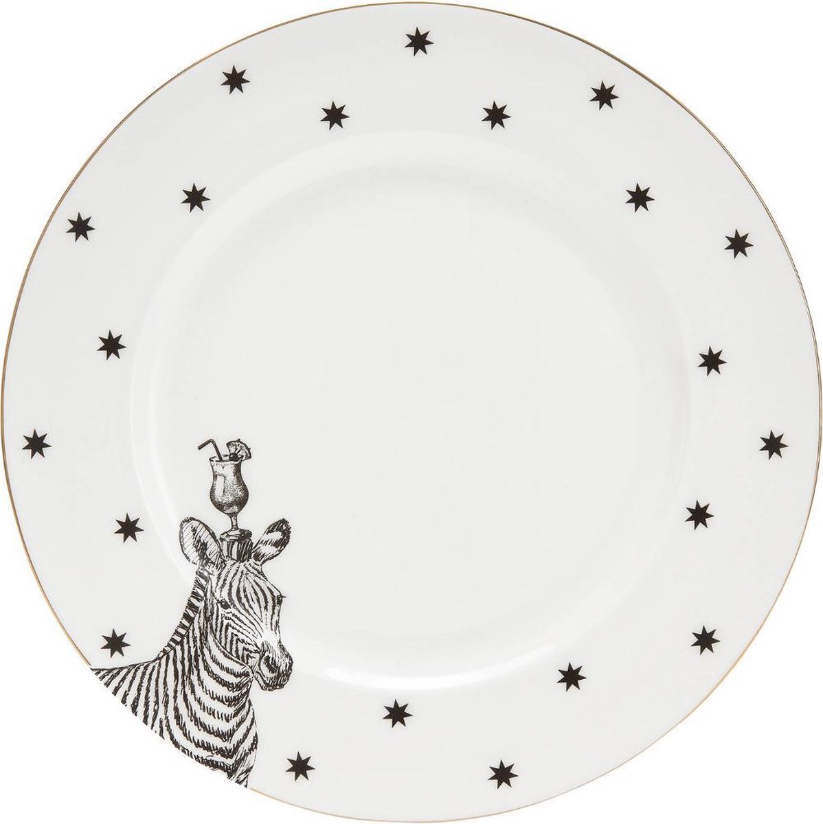 Yvonne Ellen London Monochrome Set/2 Diner borden Ø 26,5 cm - Zebra Print - Bone China Porselein - zwart/wit servies