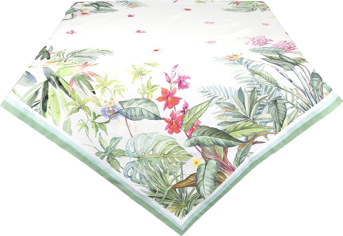 Clayre & Eef Tafelkleed 150x250 cm Wit Rood Katoen Rechthoek Jungle Botanics Tafellaken