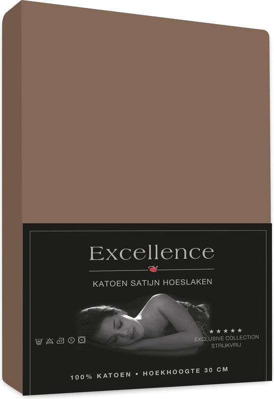 Excellence Katoen Satijn  Hoeslaken 080x200+30 cm NOUGAT TAUPE