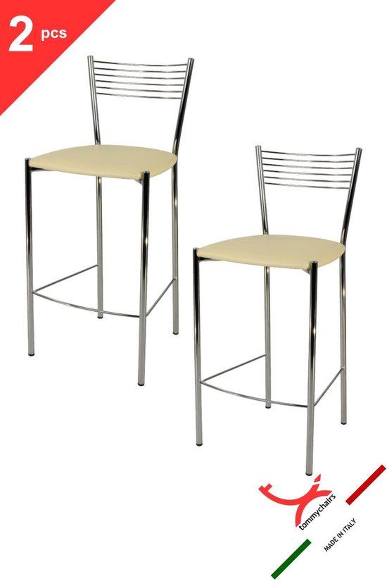 Foto: Tommychairs elegance eetkamerstoelen set van 2 chroom zand kunstleer