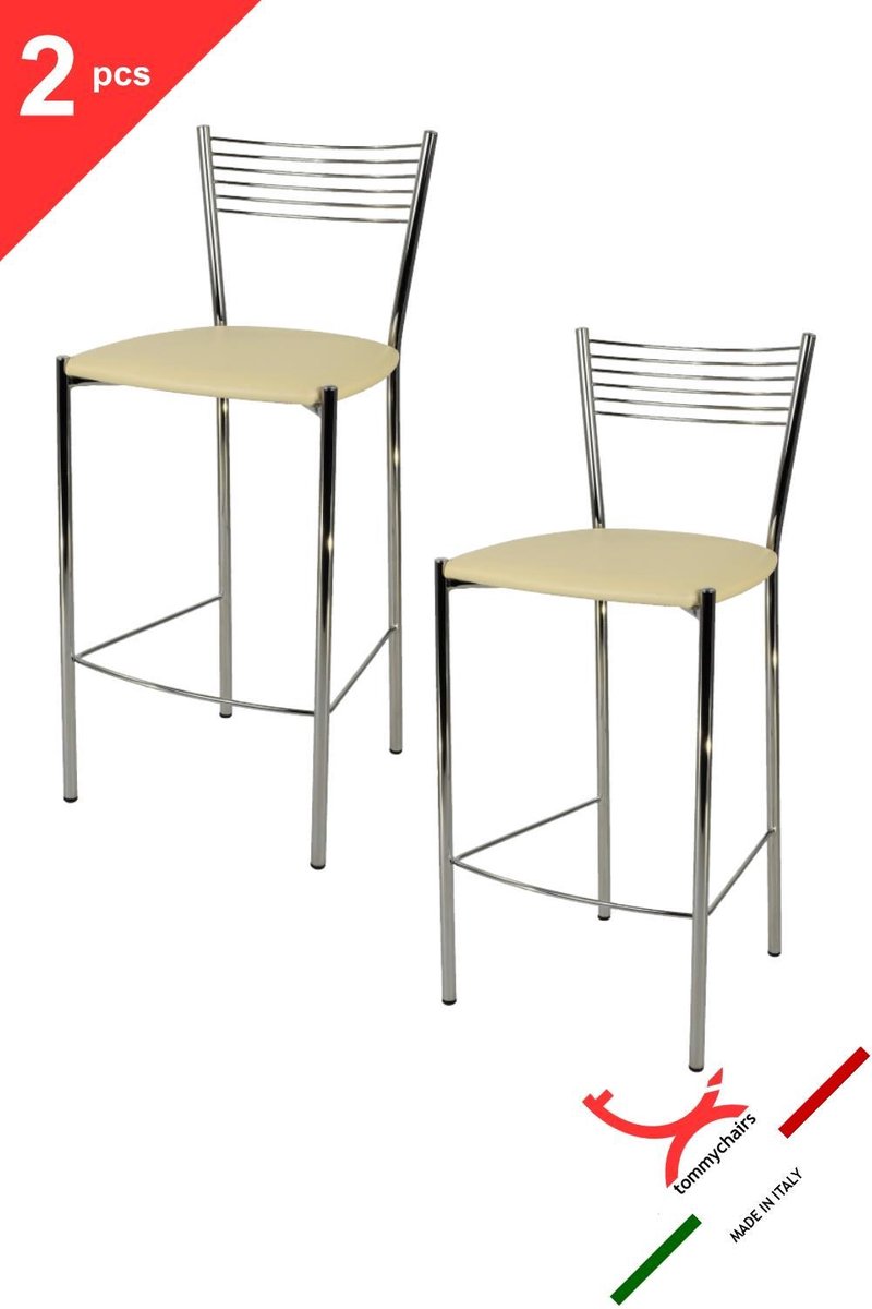 Tommychairs Elegance - Eetkamerstoelen - Set van 2 - Chroom & Zand - Kunstleer