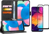 Samsung A30s Hoesje en Samsung A30s Screenprotector - Samsung Galaxy A30s Hoesje Book Case Leer Wallet + Screen Protector Full - Zwart
