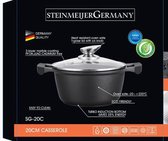 Steinmeijer 3x pannen Marble soep/braadpan - Met glazen afdekplaat zwart- voor inductie - 20 CM 2L, 26 CM 6L, 28 CM 7L