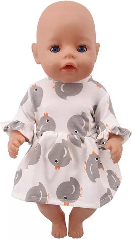 Poppenkleertjes - Geschikt voor Baby Born - Jurkje met lange mouwen - Wit  met grijze... | bol.com