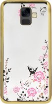 ADEL Siliconen Back Cover Softcase Hoesje Geschikt voor Samsung Galaxy A6 (2018) - Bling Glimmend Vlinder Bloemen Goud
