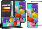 Samsung A51 Hoesje en Samsung A51 Screenprotector - Samsung Galaxy A51 Hoesje Book Case Leer Wallet + Screenprotector Full - Zwart