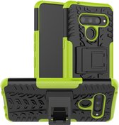 Tire Texture TPU + PC Shockproof Case voor LG V50 ThinQ, met houder (groen)