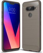 Brushed Texture Carbon Fibre Shockproof TPU Case voor LG V40 ThinQ (Grijs)