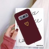 Voor Galaxy S10e Golden Love Heart Pattern Frosted TPU beschermhoes (wijnrood)