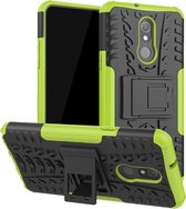 Tire Texture TPU + PC Shockproof Case voor LG Q Stylo 5, met houder (groen)