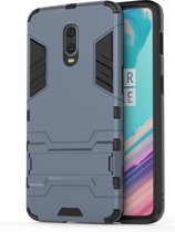 Shockproof PC + TPU Case voor OnePlus 6T, met houder (Navy Blue)