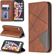Ruit textuur horizontale flip magnetische lederen tas met houder en kaartsleuven en portemonnee voor iPhone XR (bruin)