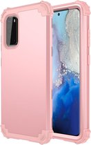 Voor Galaxy S20 pc + siliconen driedelige anti-drop mobiele telefoon bescherming bback cover (rose goud)