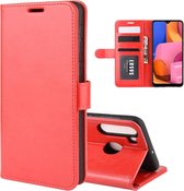 Voor Galaxy A21 R64 textuur enkele horizontale flip beschermhoes met houder & kaartsleuven & portemonnee & fotolijst (rood)