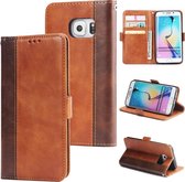 Voor Galaxy S6 Edge Retro Texture Contrast Kleur Splicing Horizontaal Flip TPU + PU lederen tas met kaartsleuven & houder & portemonnee (bruin)