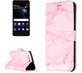 Voor Huawei P10 roze marmer patroon horizontale flip lederen beschermhoes met houder & kaartsleuven & portemonnee