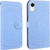 Voor iPhone XR geperst afdrukpatroon Horizontale flip PU lederen tas, met houder & kaartsleuven & portemonnee & & draagkoord (blauw)