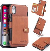 Voor iPhone XR Brushed Texture Shockproof PU + TPU Case, met kaartsleuven & portemonnee en fotolijst (bruin)