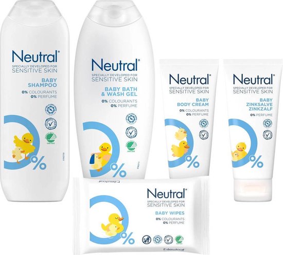 Neutral Baby Verzorgingspakket * 5 Delig * Babydoekjes / Shampoo / Wasgel / Zinkzalf / Bodycreme