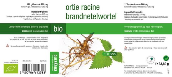 Ortie racine Bio 120 gélules Purasana