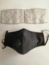 PM2.5M: Wasbaar katoenen masker met 2 actieve koolfilters Zwart
