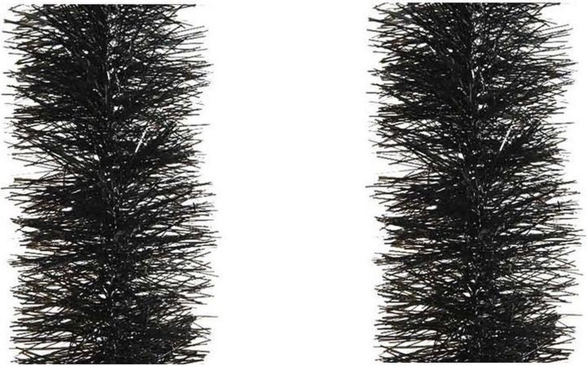 6x stuks kerstslingers zwart 10 cm breed x 270 cm - Guirlande folie lametta - Zwarte kerstboom versieringen