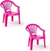 2x Roze stoeltjes voor kinderen 50 cm - Tuinmeubelen - Kunststof binnen/buitenstoelen voor kinderen