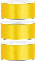3x Hobby/decoratie gele satijnen sierlinten 2,5 cm/25 mm x 25 meter - Cadeaulinten satijnlinten/ribbons - Gele linten - Hobbymateriaal benodigdheden - Verpakkingsmaterialen