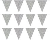 3x stuks zilveren glitter party vlaggenlijnen 6 meter - Zilveren feestartikelen/versiering slingers