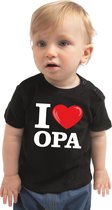 I love opa cadeau t-shirt zwart baby jongen/meisje 68 (3-6 maanden)