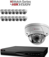 Hiwatch van Hikvision, 4 MP IP-bewakingscamerasysteem met 16 CH Poe HD NVR en 4 x 16 Megapixels 1520 x 2688 Weerbestendig. Vandaal Dome Camera, Power Ethernet Kit