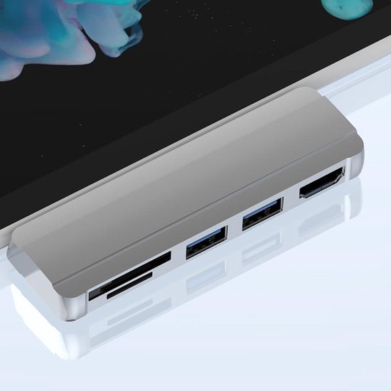 BrightNerd 5 in 1 Multiport adapter Zilver for Surface Pro™ 4/5/6 - HDMI - USB SD - BrightNerd