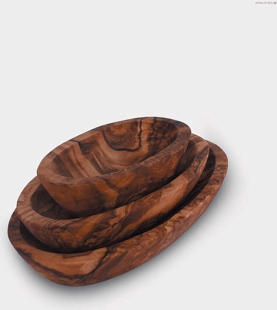 Olivieu ~ Conjunto ~ 13 cm – 16.5 cm – 19.5 cm ~ Drie Olijfhouten Tapasschalen |Uniek Cadeau | Duurzaam Kado | Hapjesschalen | Hapjesschaaltjes | Tapasschaaltje | Houten Bakjes Tapas | Schaaltjes hout hapjes