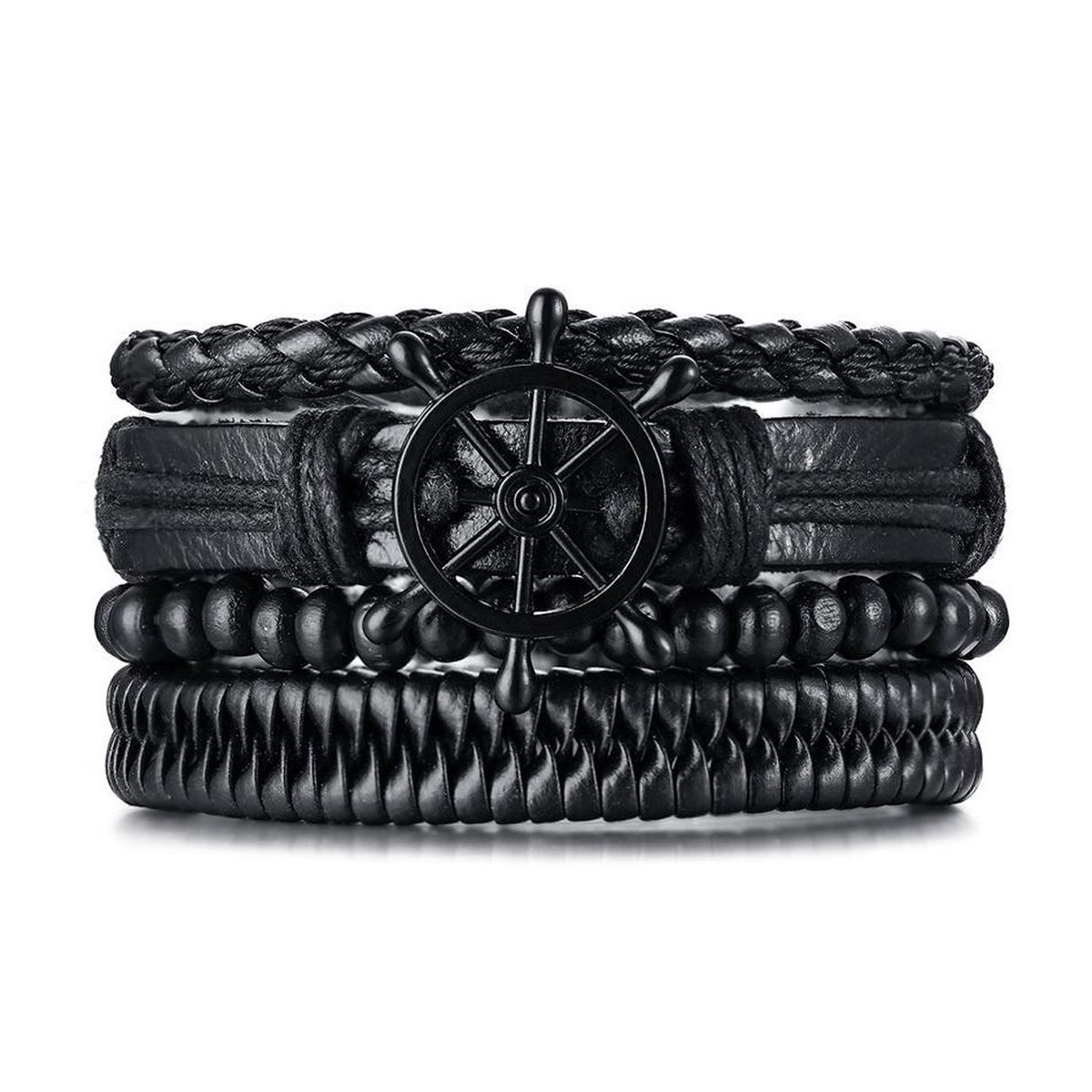 Bracelet en cuir BAZORO® - Tressé - Homme - Taille unique - Zwart | bol.com