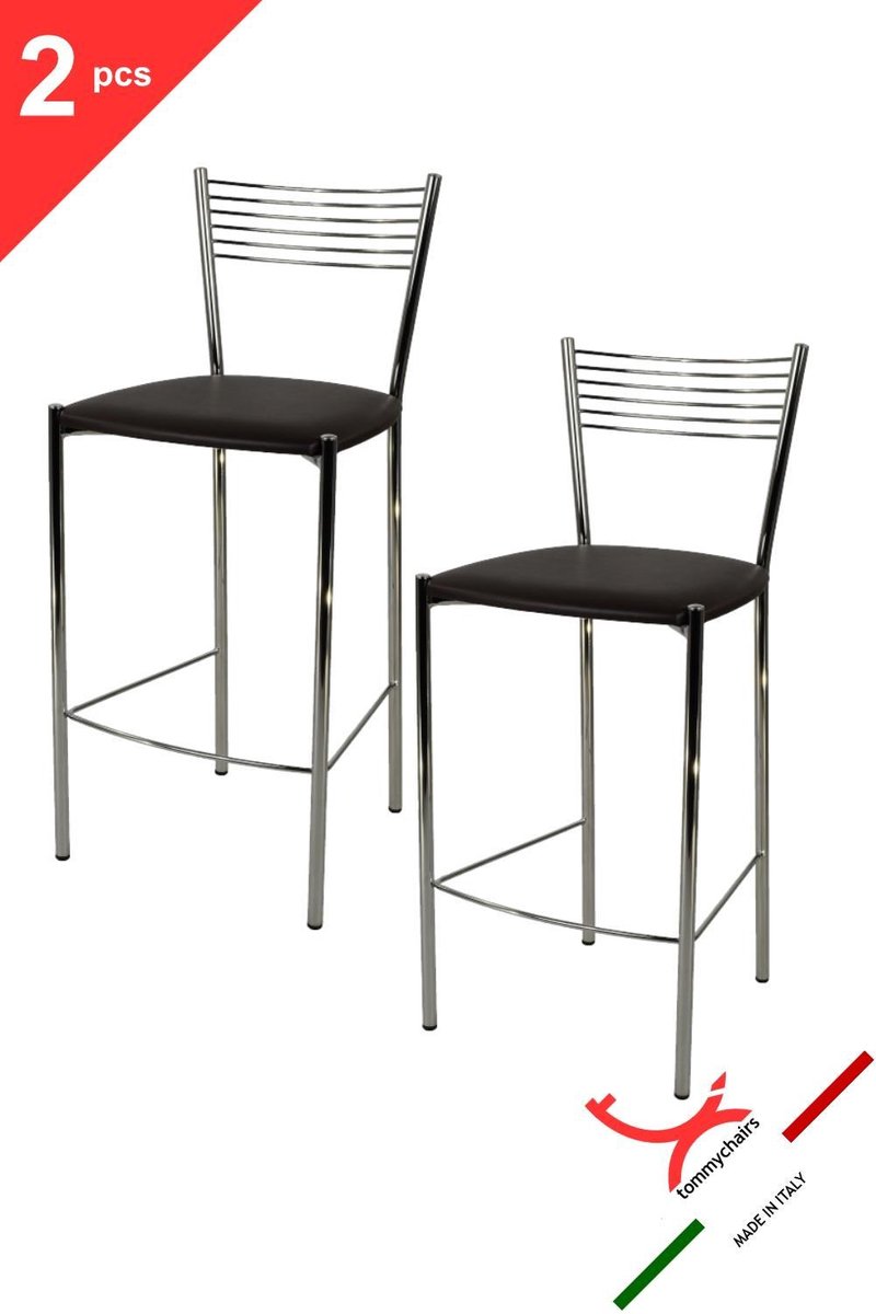 Tommychairs Elegance - Eetkamerstoelen - Set van 2 - Chroom & Mokka - Kunstleer