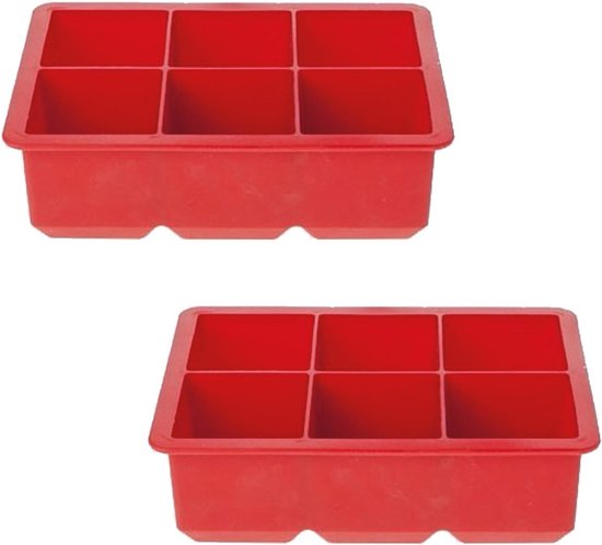2x Grote kubus ijsklonten vormen rood 6 klontjes - Rode ijsblokjes tray - Cocktail... |