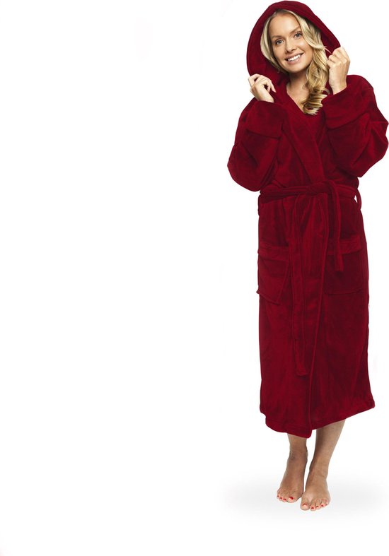 Lumaland - Badjas van microfiber - met capuchon - unisex - verkrijgbaar in verschillende kleuren en maten - Rood - L