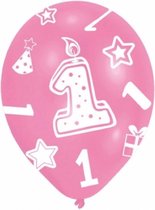12x stuks roze ballonnen 1 jaar verjaardag feestartikelen versiering meisjes