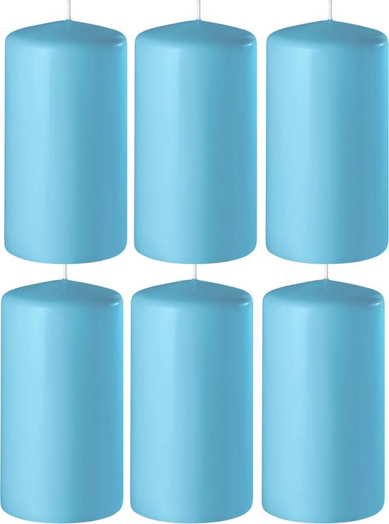 6x Turquoise cilinderkaarsen/stompkaarsen 6 x 10 cm 36 branduren - Geurloze kaarsen turquoise - Woondecoraties