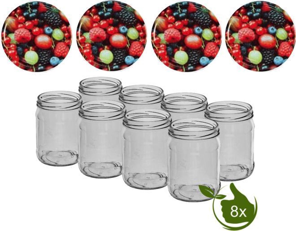 Glazenpotten - glazen potten - inmaak 500 ml met twist-off deksel (Bessen) 8 stuks