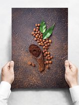 Wandbord: Koffiebonen op een roestige achtergrond - 30 x 42 cm
