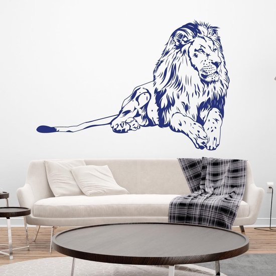 Muursticker Leeuw Liggend - Donkerblauw - 160 x 108 cm - slaapkamer woonkamer alle