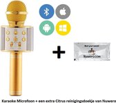 GOUD- cadeau- Karaoke microfoon / karaoke set - Draadloos met HiFi Speaker Box - Set voor Android/iPhone/Apple, Bluetooth, selfiefunctie mp3, echo effect & stemvervormer  + een extra Citrus r