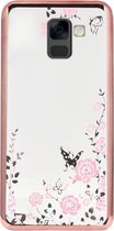 ADEL Siliconen Back Cover Softcase Hoesje Geschikt voor Samsung Galaxy A8 (2018) - Bling Glimmend Vlinder Bloemen Roze