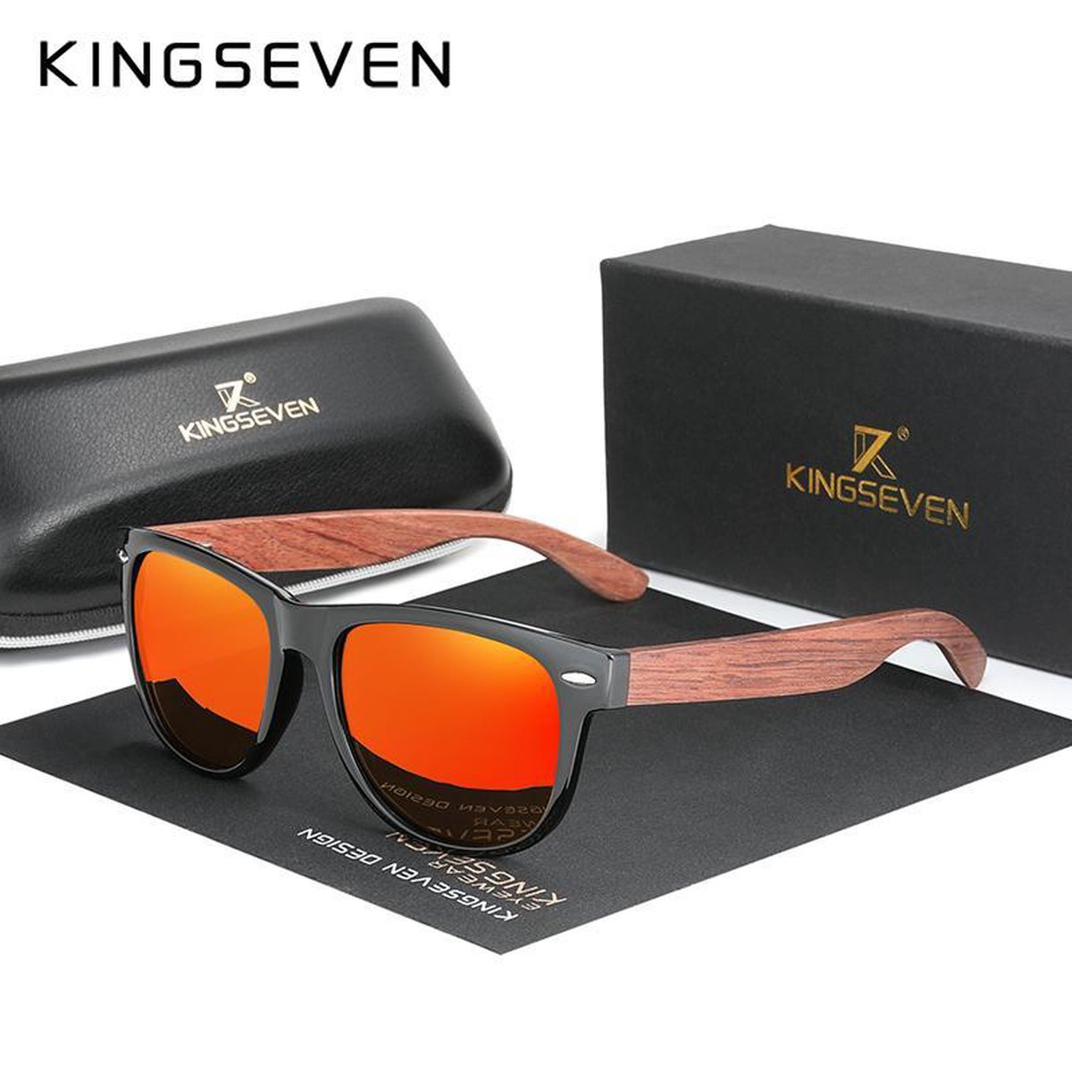 KingSeven Zonnebril - Heren - Bamboo - Gepolariseerd - UV400 - Oranje