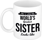 This is what the worlds greatest sister looks like cadeau koffiemok / theebeker 300 ml - verjaardag / cadeau - tekst mokken