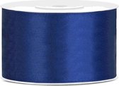 1x Hobby/decoratie marine blauw satijnen sierlinten 3,8 cm/38 mm x 25 meter - Cadeaulint satijnlint/ribbon - Marine blauwe linten - Hobbymateriaal benodigdheden - Verpakkingsmaterialen