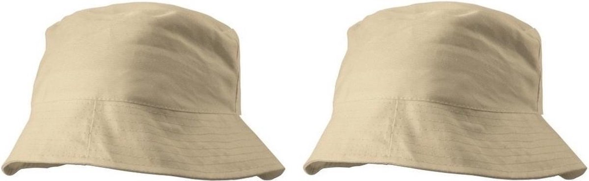 2x stuks vissershoedjes/zonnehoedjes naturel beige voor volwassenen - Zomerhoeden