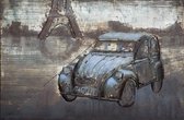 3D art Metaalschilderij Parijs - handgeschilderd schilderij - Blauwe auto Citroën 2cv - oldtimer 120x80 - woonkamer slaapkamer